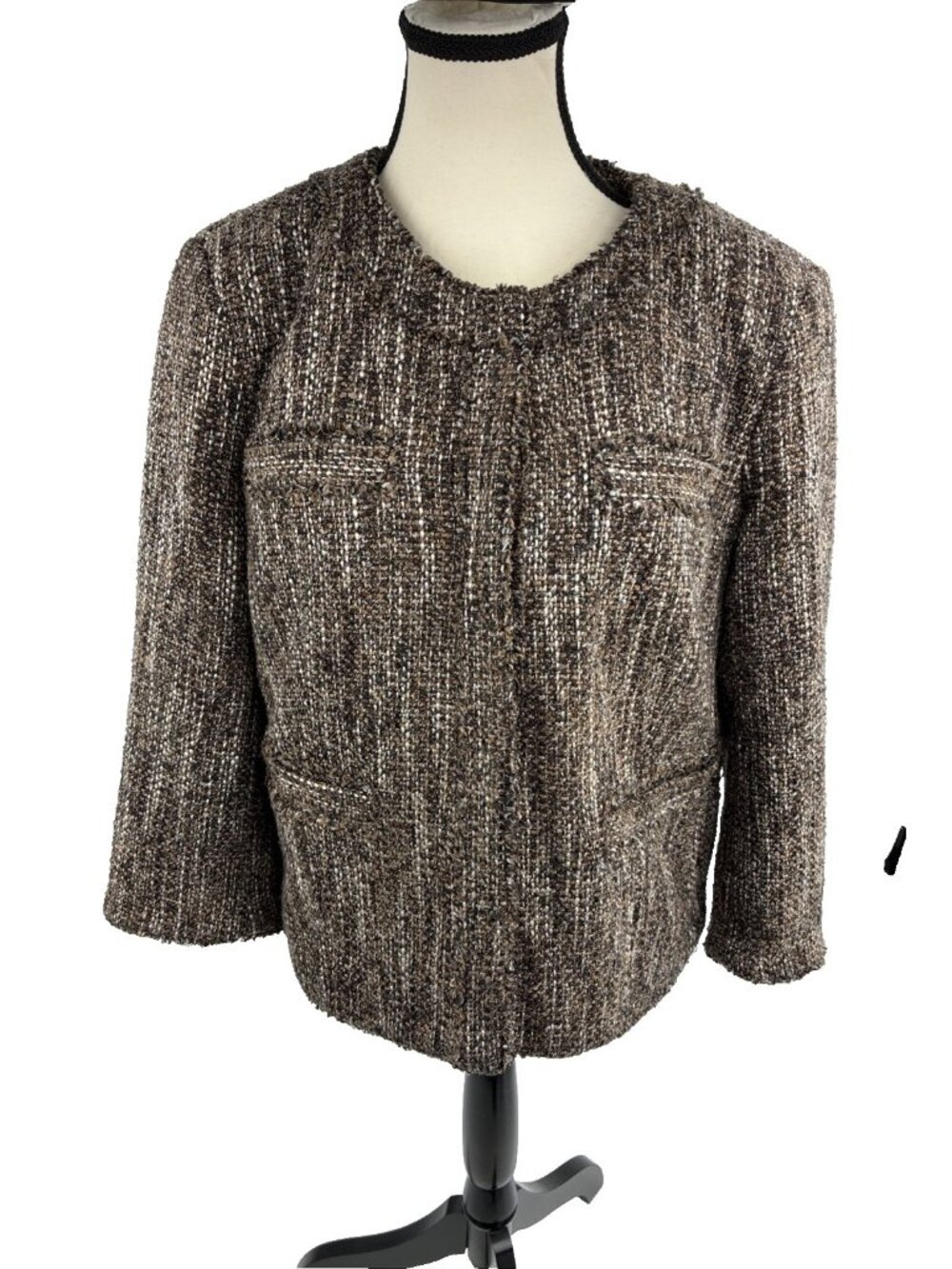 Michael Kors Womens Tweed Jacket Brown Textured Blazer Career Size 16